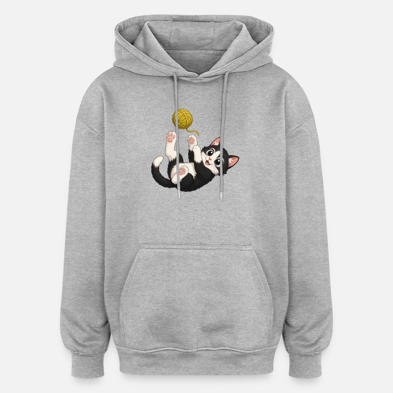 Kitten plays - Oversized Unisex Hoodie - heather grey