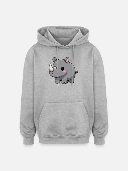 Rhino Kawaii Gift Birthday - Oversized Unisex Hoodie - heather grey