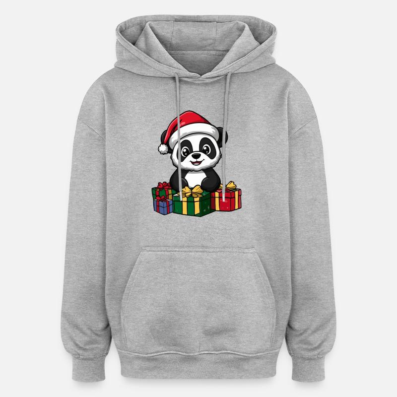 Panda Noël Bandes dessinées - Sweat à capuche oversize unisexe - gris chiné