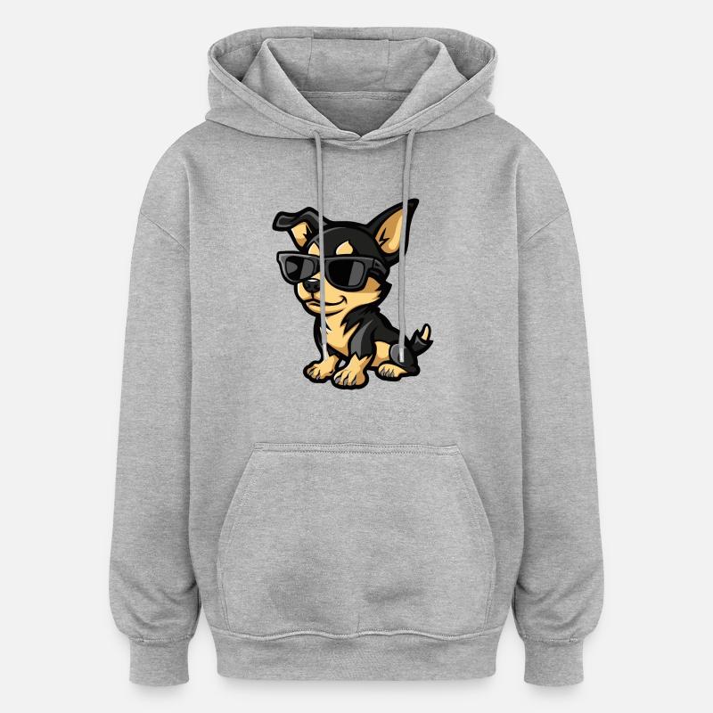 Chihuahua Chiens Bande Dessinée Cool - Sweat à capuche oversize unisexe - gris chiné