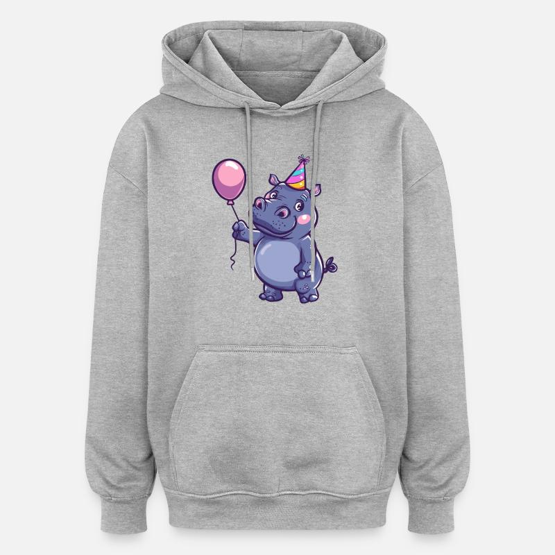 Hippopotame Anniversaire Bébé - Sweat à capuche oversize unisexe - gris chiné