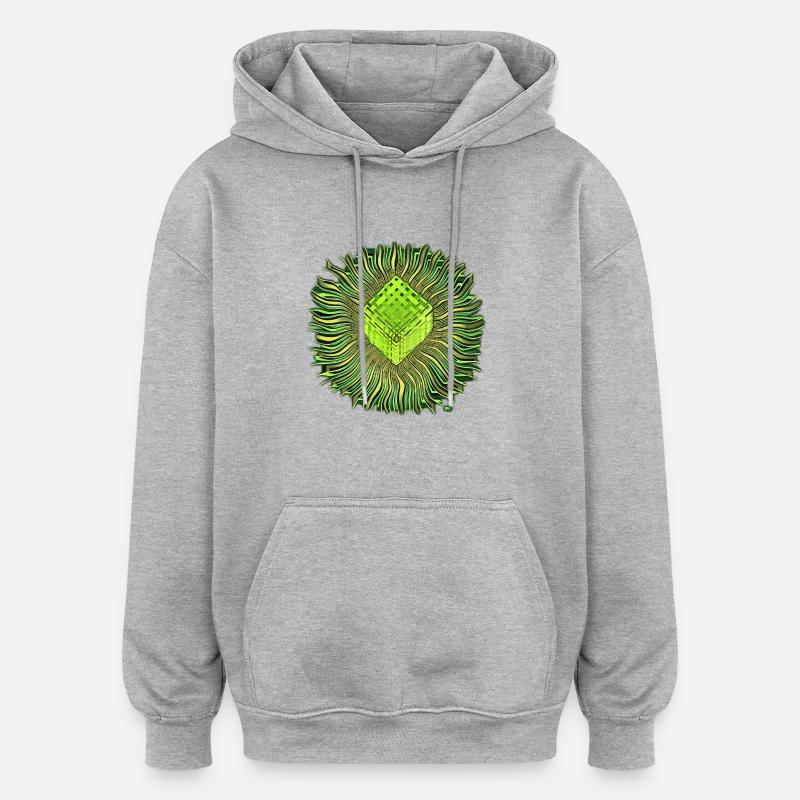 Psychedelic Cube / Psychedelischer Würfel - Oversized Unisex Hoodie - Grau meliert
