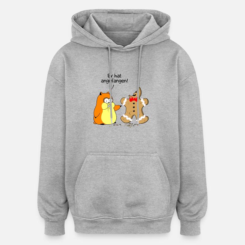 Hamster vs. Lebkuchenmann - Oversized Unisex Hoodie - Grau meliert