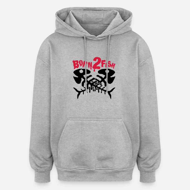 fish_born_to_fish_dx2 - Sweat à capuche oversize unisexe - gris chiné