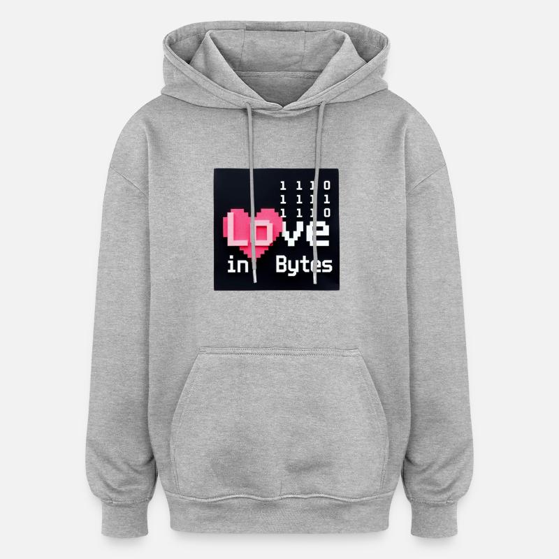 Liebe in Bytes Pixel Art - Oversized Unisex Hoodie - Grau meliert