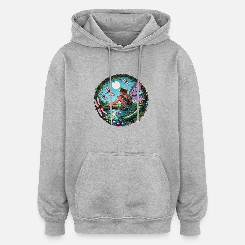 Fée libellule - Sweat à capuche oversize unisexe - gris chiné
