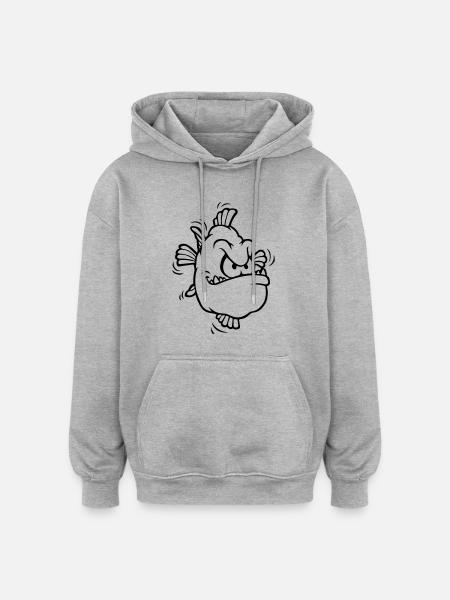 angry fish - Oversized Unisex Hoodie - heather grey