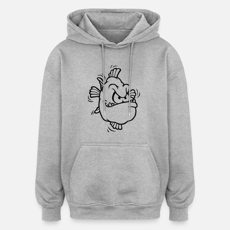 angry fish - Sweat à capuche oversize unisexe - gris chiné