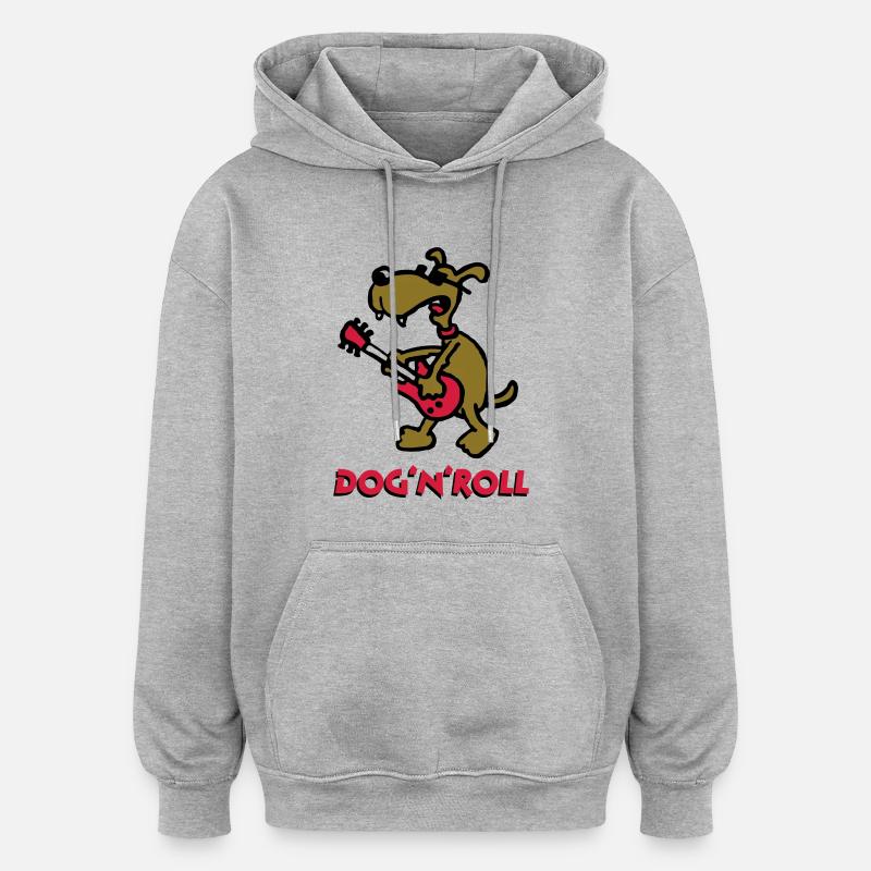 dog_n_roll_b_3c_white - Sweat à capuche oversize unisexe - gris chiné