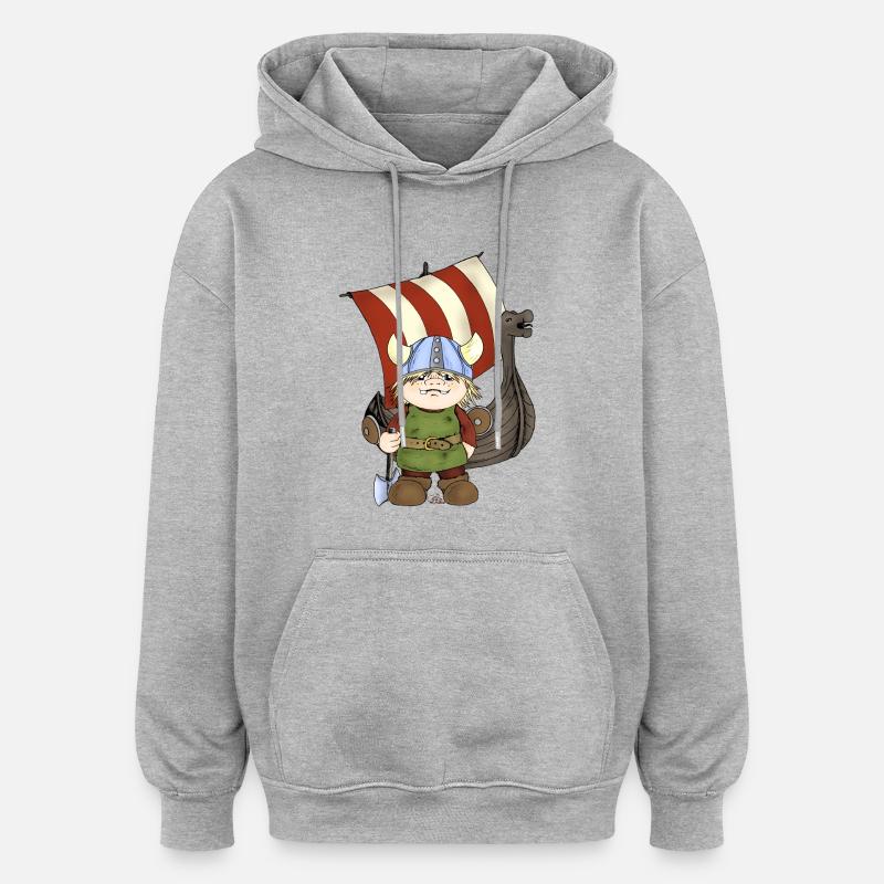 Erik le Viking navire avec - Sweat à capuche oversize unisexe - gris chiné