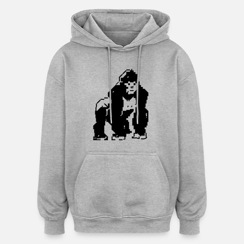 Gorille PETSCII - Sweat à capuche oversize unisexe - gris chiné