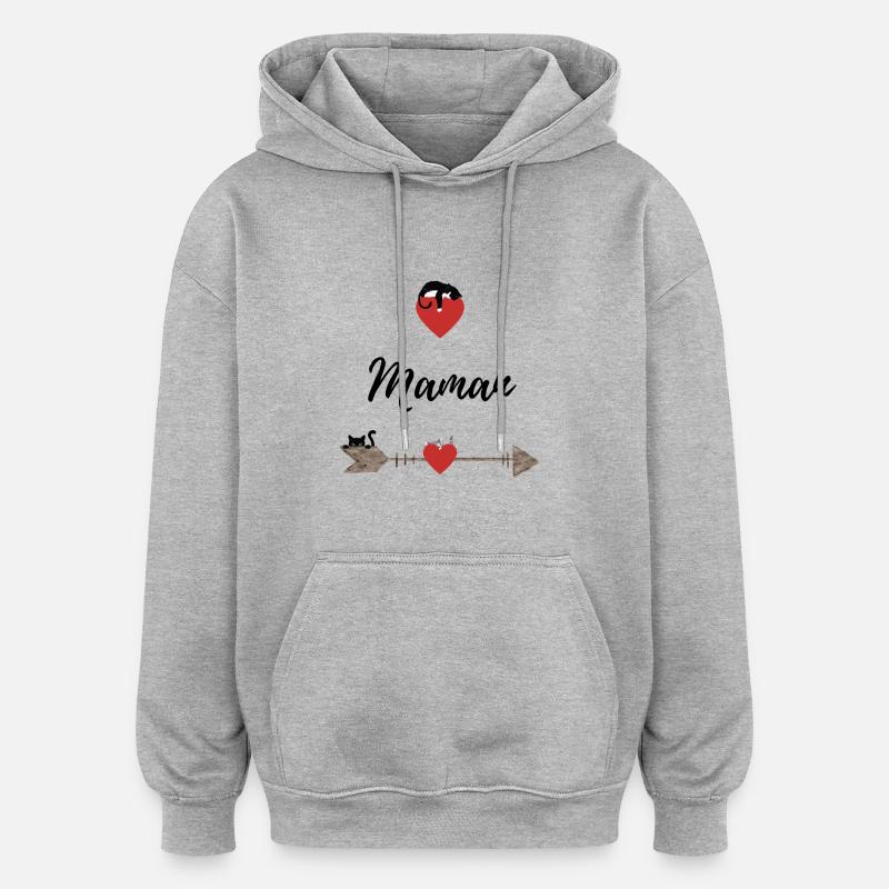 Maman, coeurs et chats - Sweat à capuche oversize unisexe - gris chiné