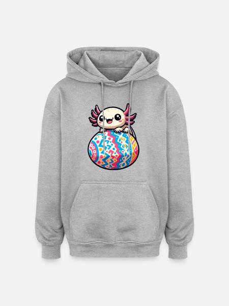 Easter Axolotl on Giant Egg - Oversized Unisex Hoodie - heather grey