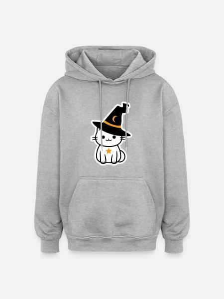 Chat sorcière d'halloween - Sweat à capuche oversize unisexe - gris chiné