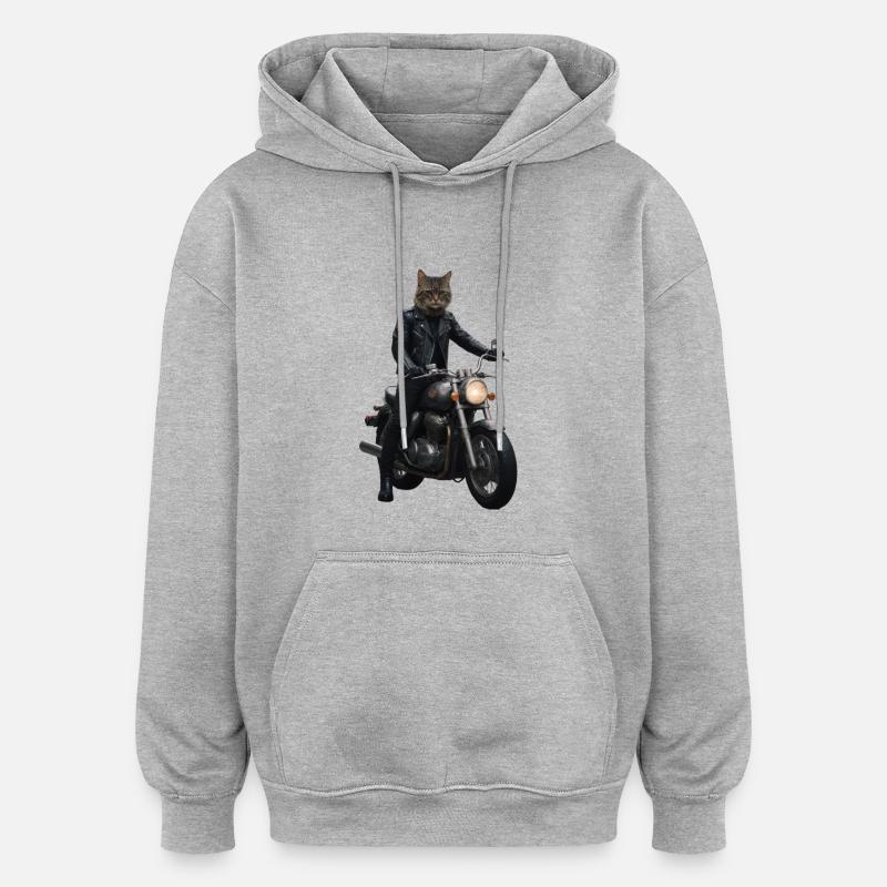 Biker Katze - Oversized Unisex Hoodie - Grau meliert