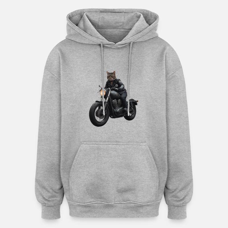 Chat motard - Sweat à capuche oversize unisexe - gris chiné