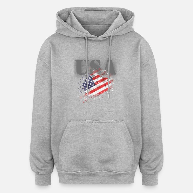 États-Unis avec drapeau - Sweat à capuche oversize unisexe - gris chiné