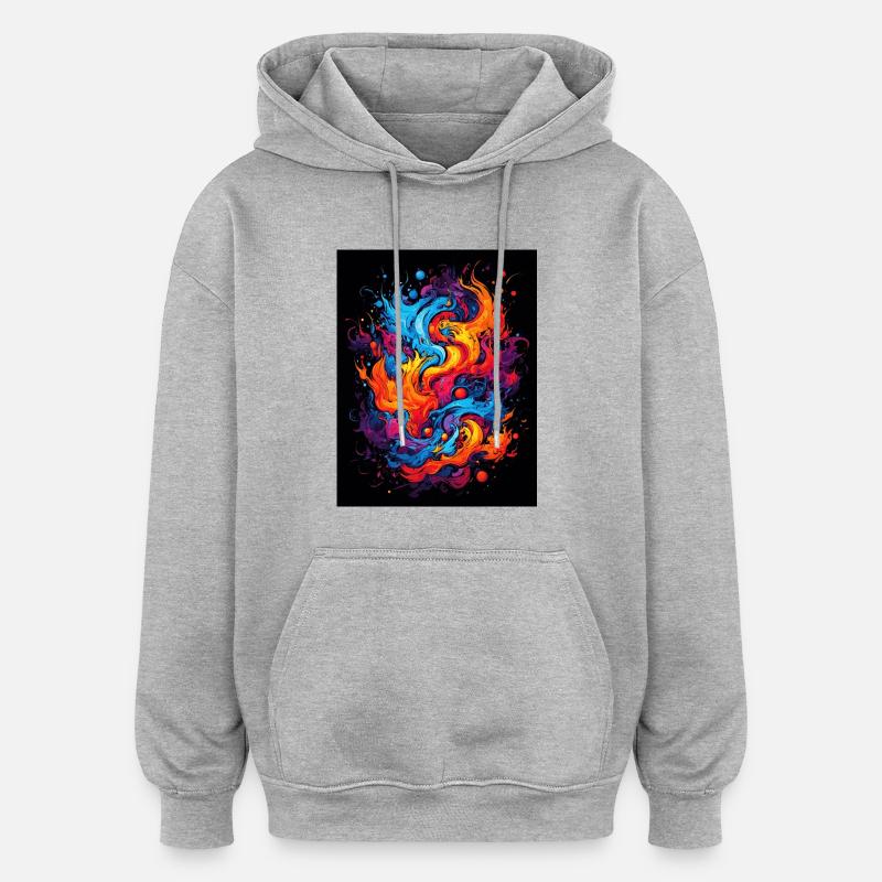 Abstrakter Farbwirbel - Oversized Unisex Hoodie - Grau meliert