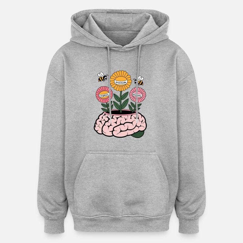 Mindful Growth – Brain Blooming with Gratitude, La - Oversized Unisex Hoodie - heather grey
