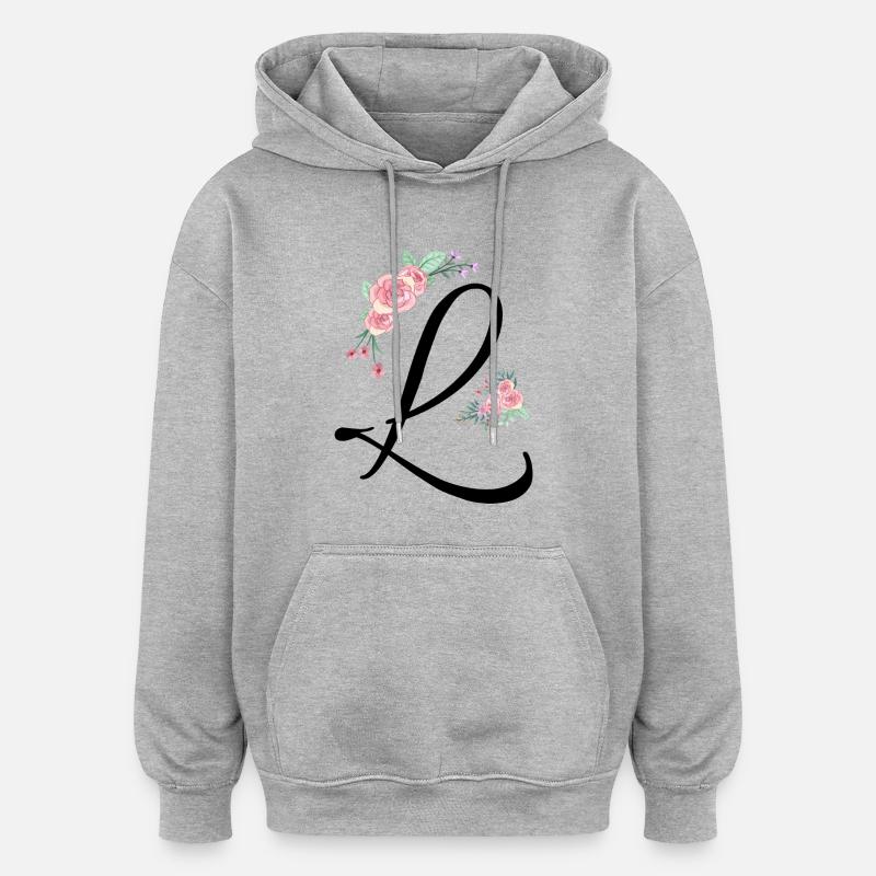 Buchstabe l Blumen - Oversized Unisex Hoodie - Grau meliert