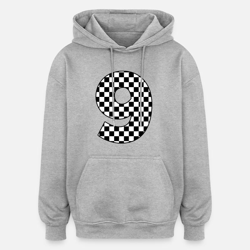 Nummer 9 kariert - Oversized Unisex Hoodie - Grau meliert