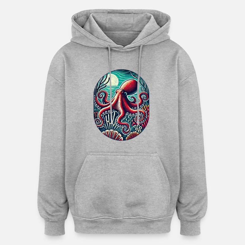 Krake - Oversized Unisex Hoodie - Grau meliert