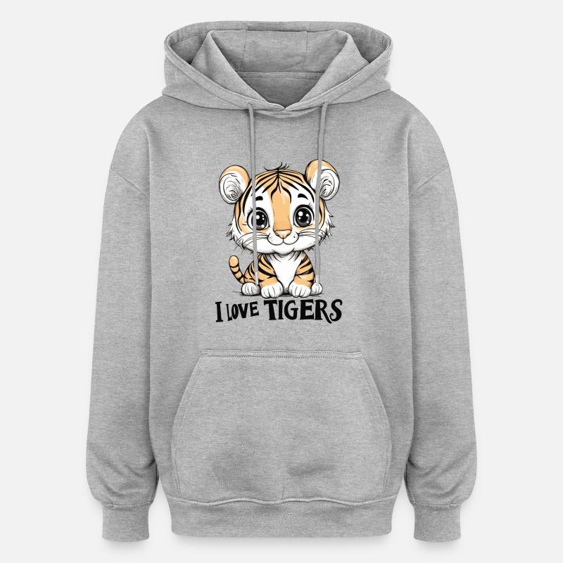 Petit tigre - Sweat à capuche oversize unisexe - gris chiné