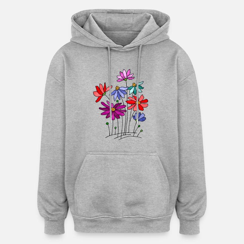 Fleur - Sweat à capuche oversize unisexe - gris chiné