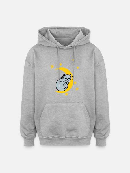 Mondkatze - Oversized Unisex Hoodie - Grau meliert