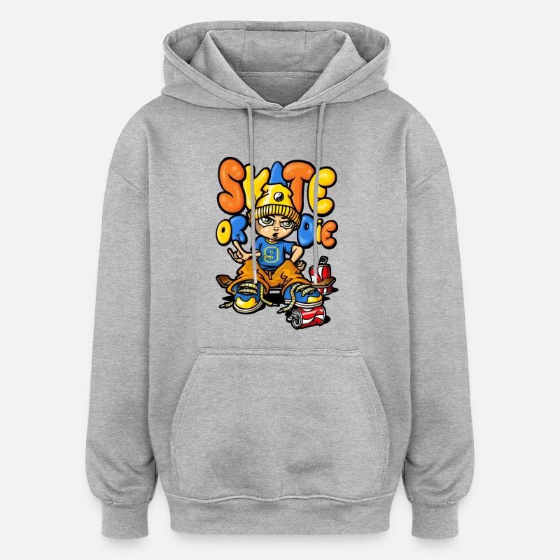 Skate et graffitis - Sweat à capuche oversize unisexe - gris chiné