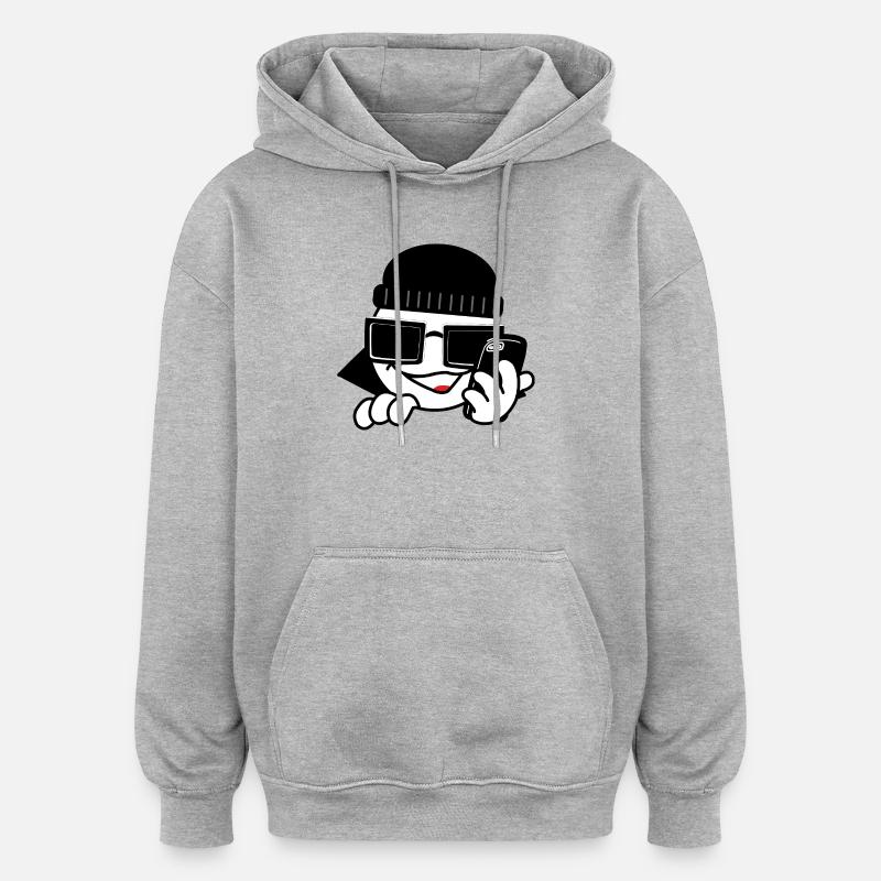 Hacker mit Smartphone und Herzen - Oversized Unisex Hoodie - Grau meliert
