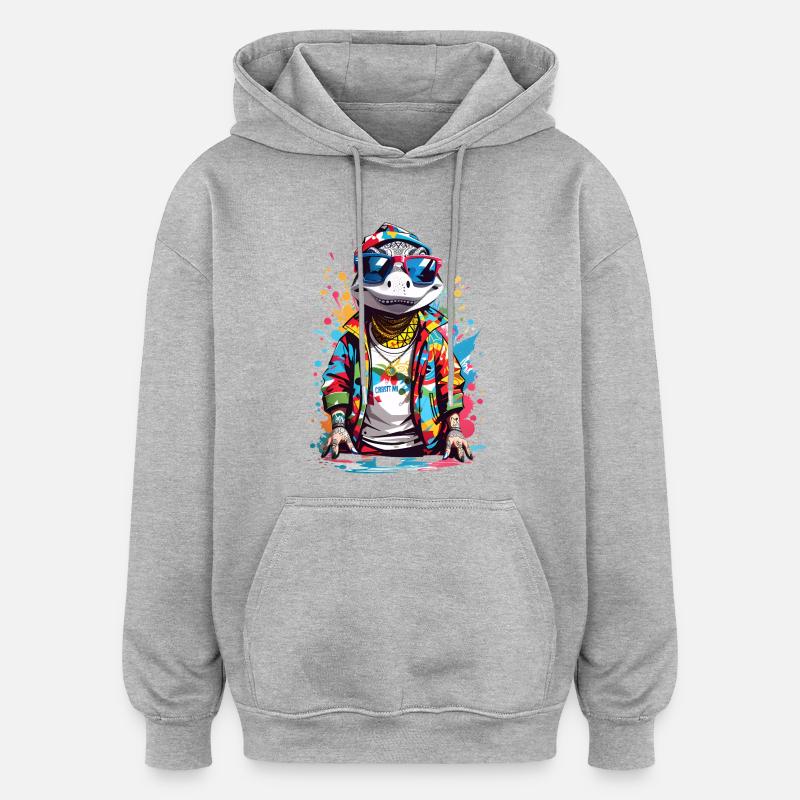 Coole Krokodil - Oversized Unisex Hoodie - Grau meliert