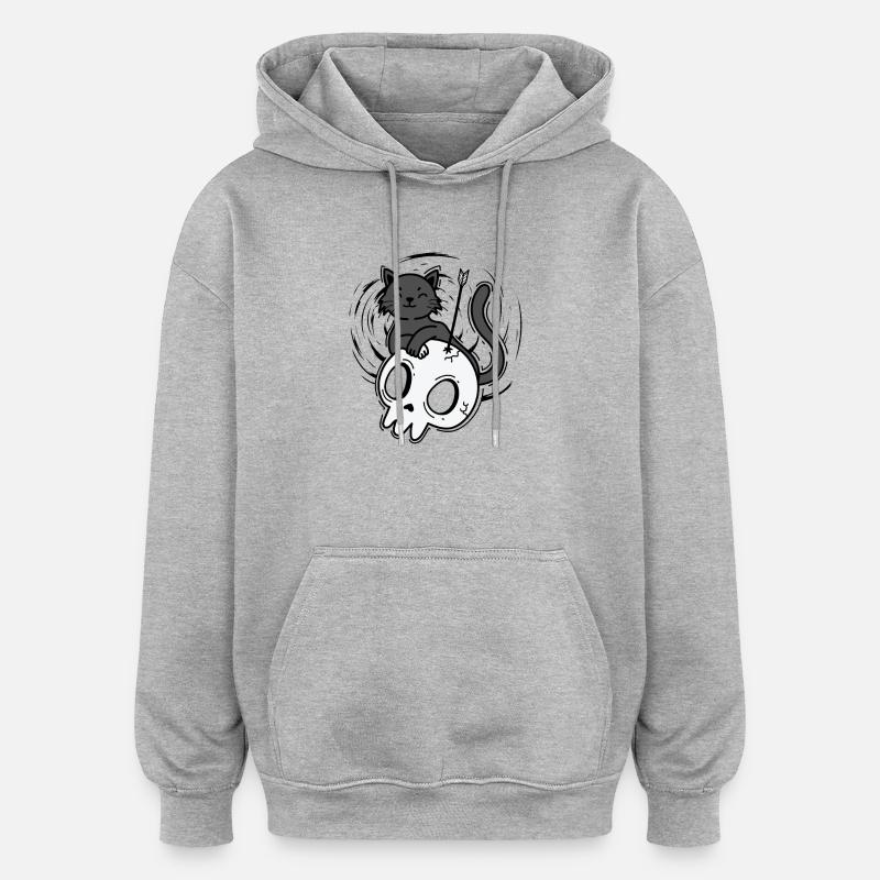 Chat avec crâne de style gothique - Sweat à capuche oversize unisexe - gris chiné