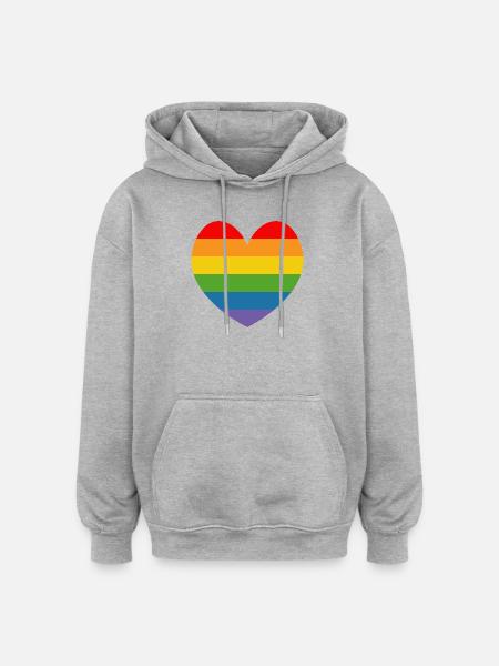 LGBT CSD TShirt Rainbow HEART - Oversized Unisex Hoodie - heather grey