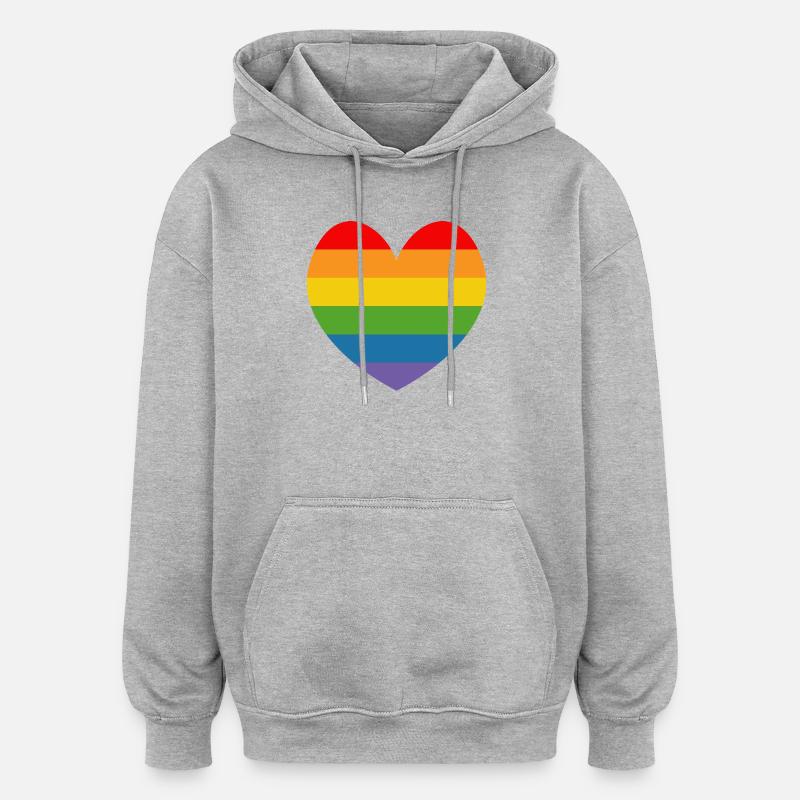 LGBT CSD TShirt Regenbogen HERZ - Oversized Unisex Hoodie - Grau meliert