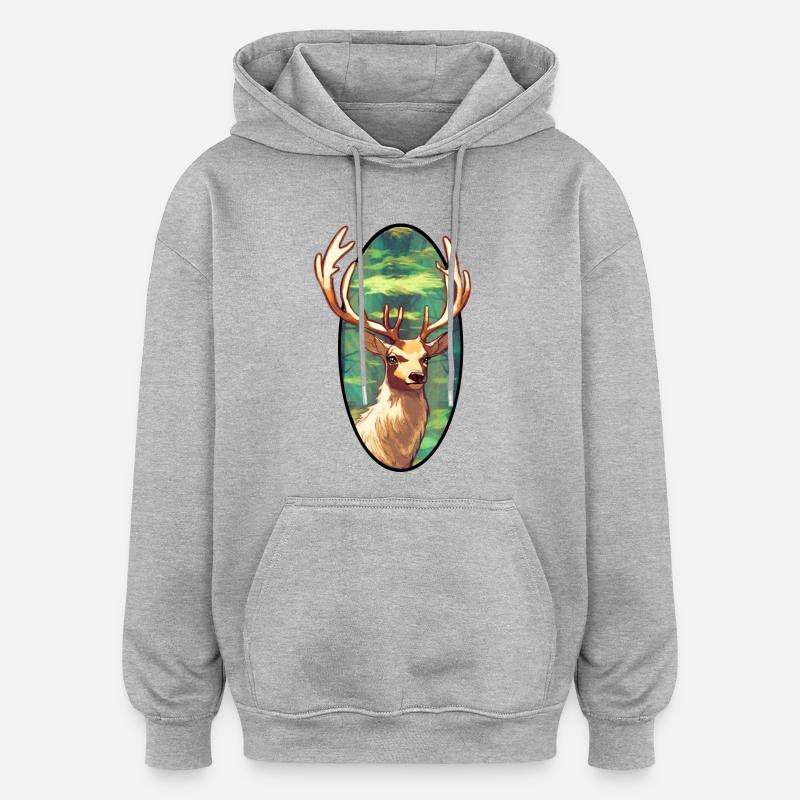 Junger Hirsch - Oversized Unisex Hoodie - Grau meliert