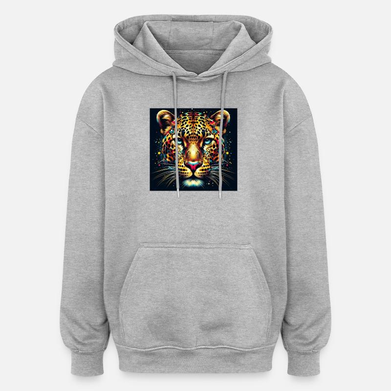 Léopard - Sweat à capuche oversize unisexe - gris chiné