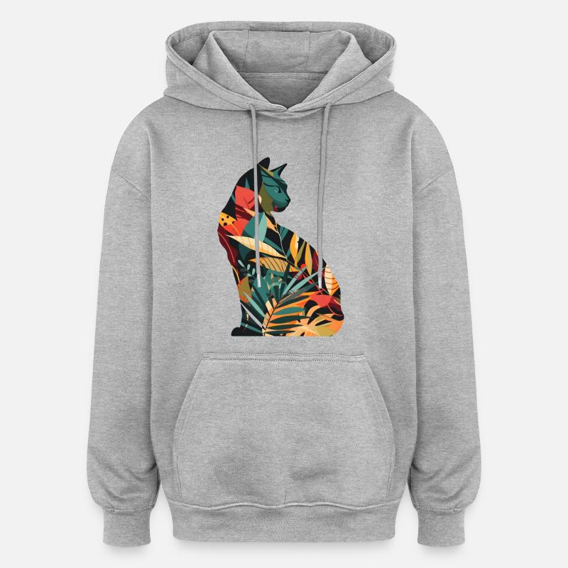 Silhouette de chat Look rétro - Sweat à capuche oversize unisexe - gris chiné