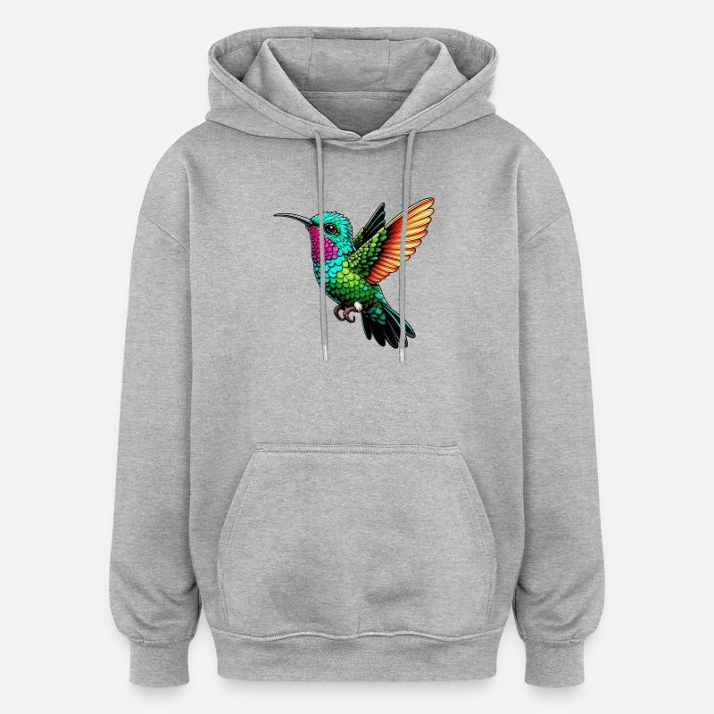 Kolibri - Oversized Unisex Hoodie - Grau meliert