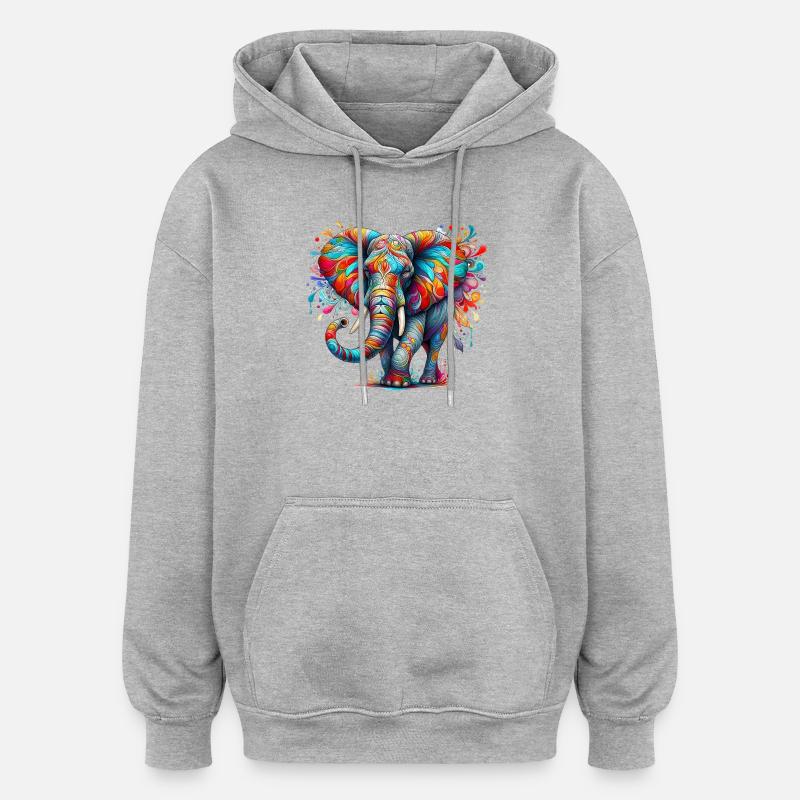 Éléphant - Sweat à capuche oversize unisexe - gris chiné