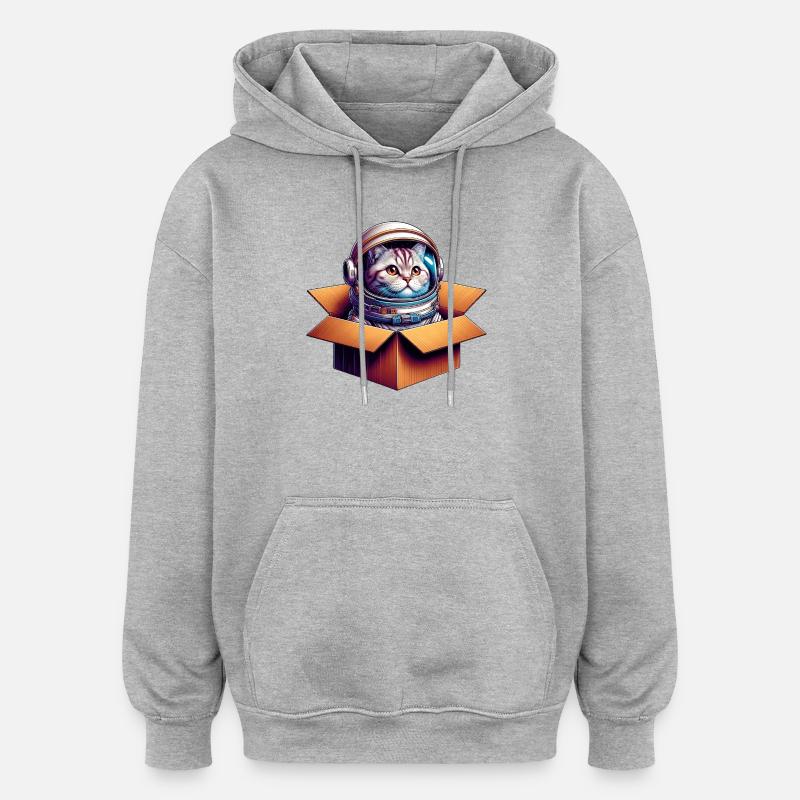 Chat astronaute - Sweat à capuche oversize unisexe - gris chiné