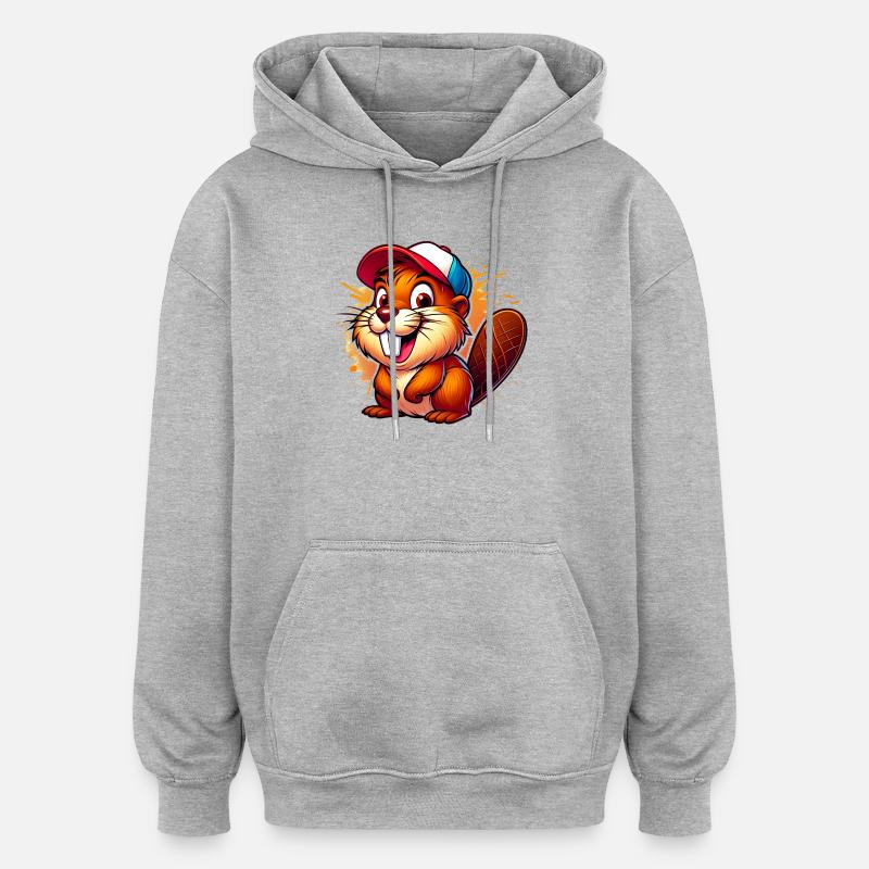 Biber mit Baseballkappe - Oversized Unisex Hoodie - Grau meliert