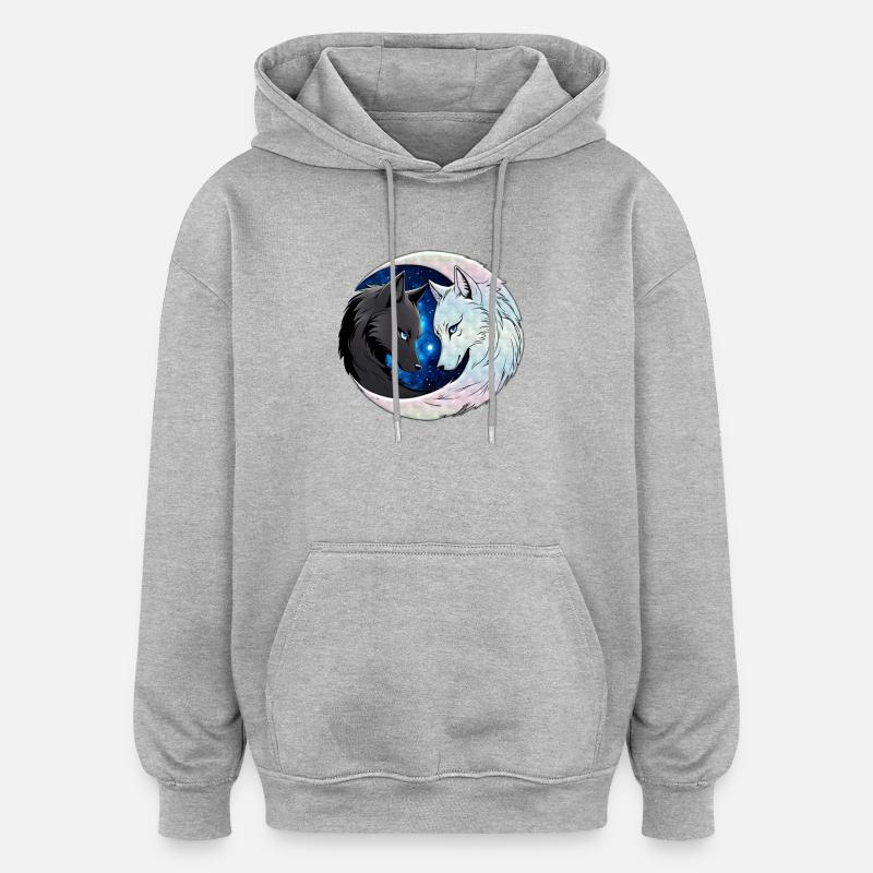 Deux têtes de loup majestueuses - Sweat à capuche oversize unisexe - gris chiné