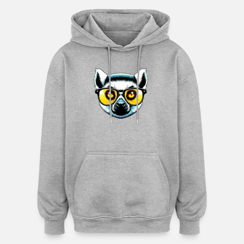 Lémurien avec lunettes de soleil - Sweat à capuche oversize unisexe - gris chiné