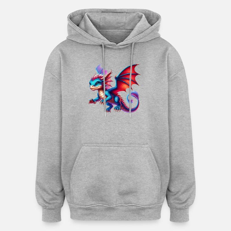 Drache - Oversized Unisex Hoodie - Grau meliert