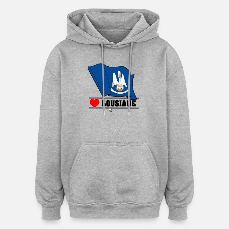 Drapeau Lousiane coeur LOUSIANE - Sweat à capuche oversize unisexe - gris chiné