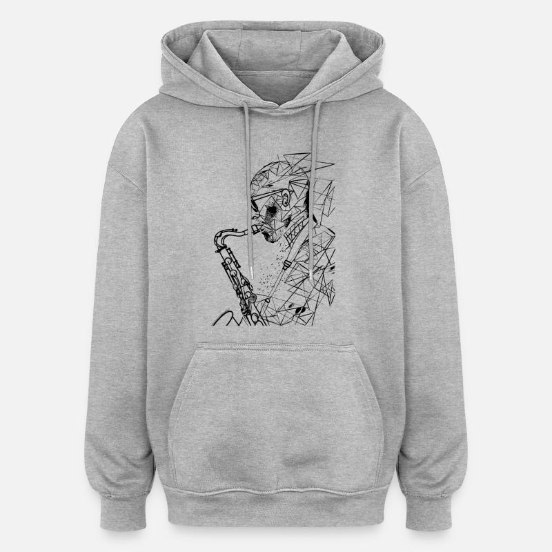 Dessin de saxophoniste - Sweat à capuche oversize unisexe - gris chiné