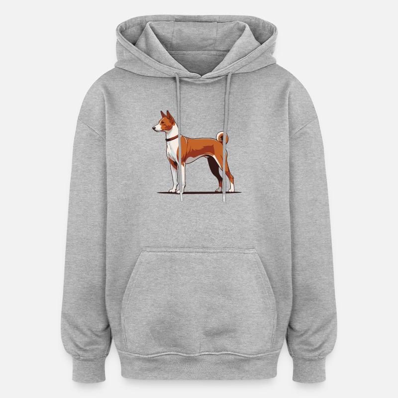 Basenji - Sweat à capuche oversize unisexe - gris chiné