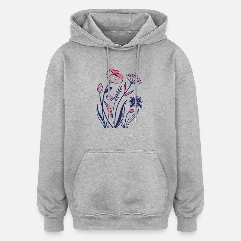 Fleurs - Printemps - Été - Fleurs - Sweat à capuche oversize unisexe - gris chiné