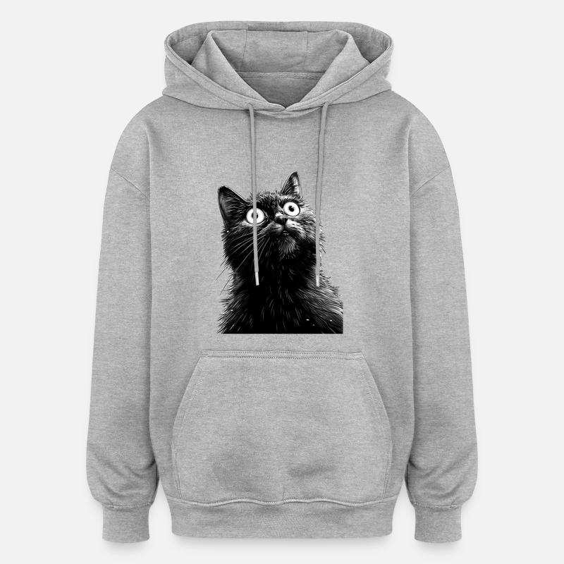 Chat noir Henry - Sweat à capuche oversize unisexe - gris chiné